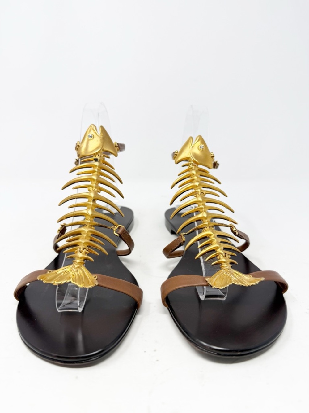 Giuseppe Zanotti Fishbone Flat Sandals Gold Skeleton Womens Size EU 37.5 - Picture 3 of 10